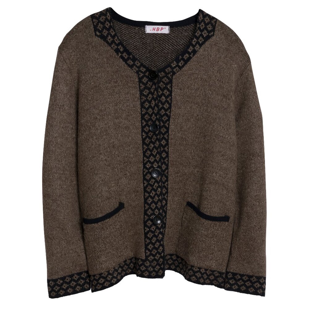 HBP (Poland) Vintage Stranded Moss Stitch Trachten Cardigan : M